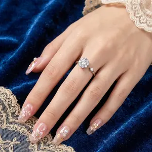 1CT Spinning Lucky Beads Adjustable Moissanite Ring for Women – D Color VVS1 Round Cut Open Ring, Silver-Plated Copper Fashion Jewelry Gift