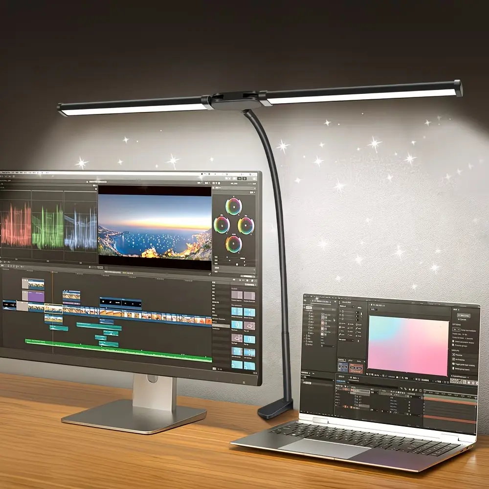 1pc Dual LED Desk Lamp with Clamp, 3 Modes, 10 Brightness Levels, Flexible Gooseneck & Swing Arm, USB Powered, Dimmable Desk Lights, Dimmable Desk Lamps, Perfect for Reading, Studying, Office Work, and More, Laptop Light