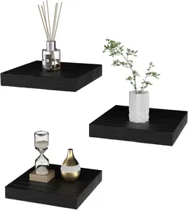 Small Floating for Wall - 6 Inch Mini Square Black for Bedroom, Living Room, Bathroom, Kitchen, Office Decor Set of 3