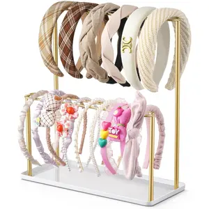 Headband Holder Organizer Metal 2-Tier with Tray: Hair Accessories Display Stand Storage Hairband Rack Necklace Stand  Bedroom for Girls Women,