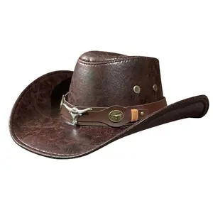 Cross-Border Bestselling Retro Cracked Cow Head Cowboy Hat for Men - Concave-Top, Outdoor Travel, Western Knight Style Unisex Hat (Sports & Outdoor Accessory)