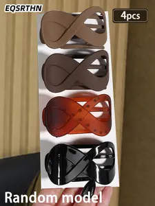 4 pieces of random style simple geometric eight-shaped hairpin clips for tying up hair. With flat and curved design, they are versatile accessories for ladies' daily casual hairstyles. Anti-slip plastic duckbill clips Flat Claw Clips.