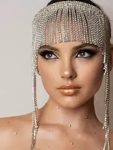 Elegant Rhinestone Fringe Face Mask, Multi-Layer Crystal Design, Stage Performance Bride Costume Accessory, Eye-Catching Party Wear