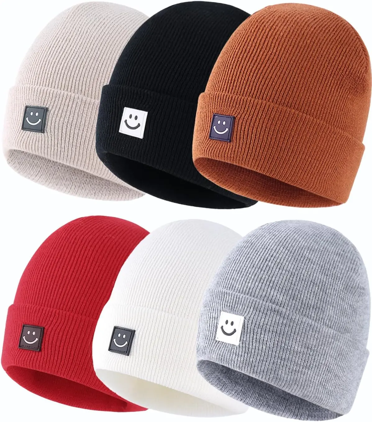 Beanie Hat 6 Packs, Double Layer Knit  Winter Hat Warm Beanies Bulk Skull Cap for  Boys Girls