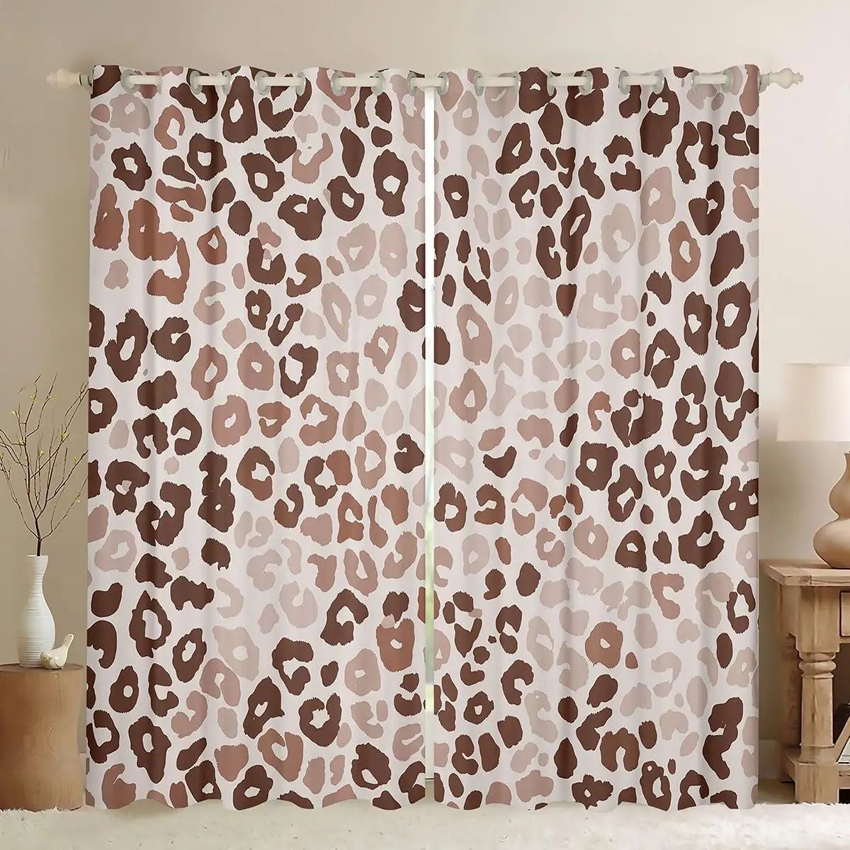 Leopard Print Blackout Curtains Cheetah Print Darkening Drapes for Bedroom Living Room Decor Beige Brown Thermal Insulated Shades Modern Art Window Treatments,2 Panels