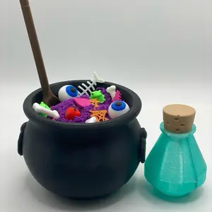 Mini Desktop Witch’s Cauldron Sandbox w/ Sand and ingredients, Desktop Fidget, Sensory Toy, Halloween Desk Decor, Witch Potion Bottle