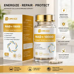 OMOGS NAD+ 300mg Capsules with Trans-Resveratrol 200mg – Cellular Health Support Supplement, Energy & Wellness Formula, High Absorption, 60 Count