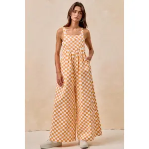 Gameday Checkerboard Pleated Wide Leg Overalls