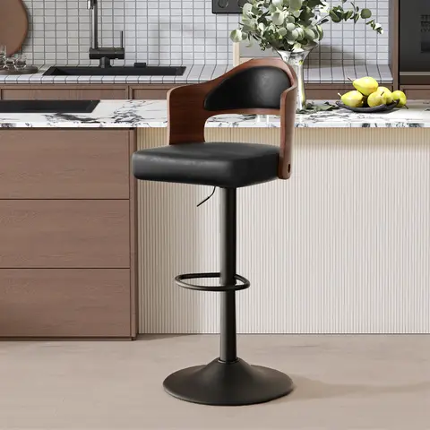 Swivel Bar Stools Set of 1/2 Seat Adjustable Height 24.5-33.5IN, Wooden Barstools PU Leather Upholstered Bar Chairs with Back & Footrest for Bar Kitchen Dining Room