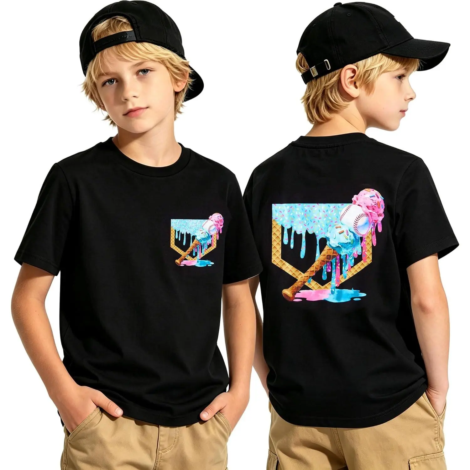 Boys' Short-Sleeve Casual Graphic School Tops, Double-Sided Print Both Sided Shirts for 7-12 Years (Sports & Outdoor Sports Tops), Both Sided Shirt, Double Sides Shirt