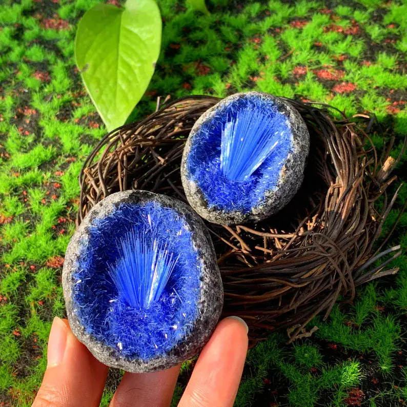 60-80g Blue Copper Ore Magnetite Goethite Quartz Crystal Cluster , Blue Needle Ironstone Healing Colorful Blue Specimens Reiki Home Decor