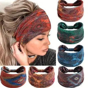 4-Piece Fashion Wide-Edge Print Headbands, Yoga Headscarves, Sweat-Wicking Elastic Fitness Breathable Headbands - Elastic Sweat-Wicking Wide Headbands for Yoga, Fitness, Running, and Multifunctional Outdoor Sports Headscarves/Headbands