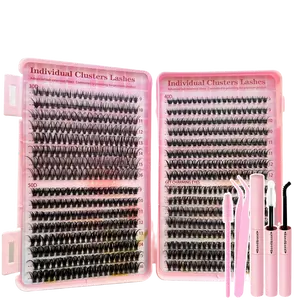 640/280pcs Eyelash Extensions Kits with Glue& Tweezers& Eyelash Brush, 9-16mm, 304050P, Eyelashes, Mixed Length Lashes, Exquisite Gift Set Beautiful Gift, Wedding, Music Festival, Thanksgiving Day