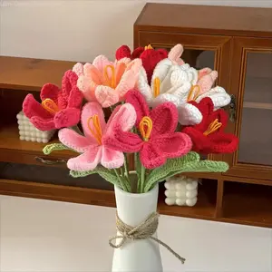Handmade Crochet Lily Flower Bouquet - Colorful Yarn Decorative Arrangement, Home Decor Table Centerpiece, Decorative Gifts for Women