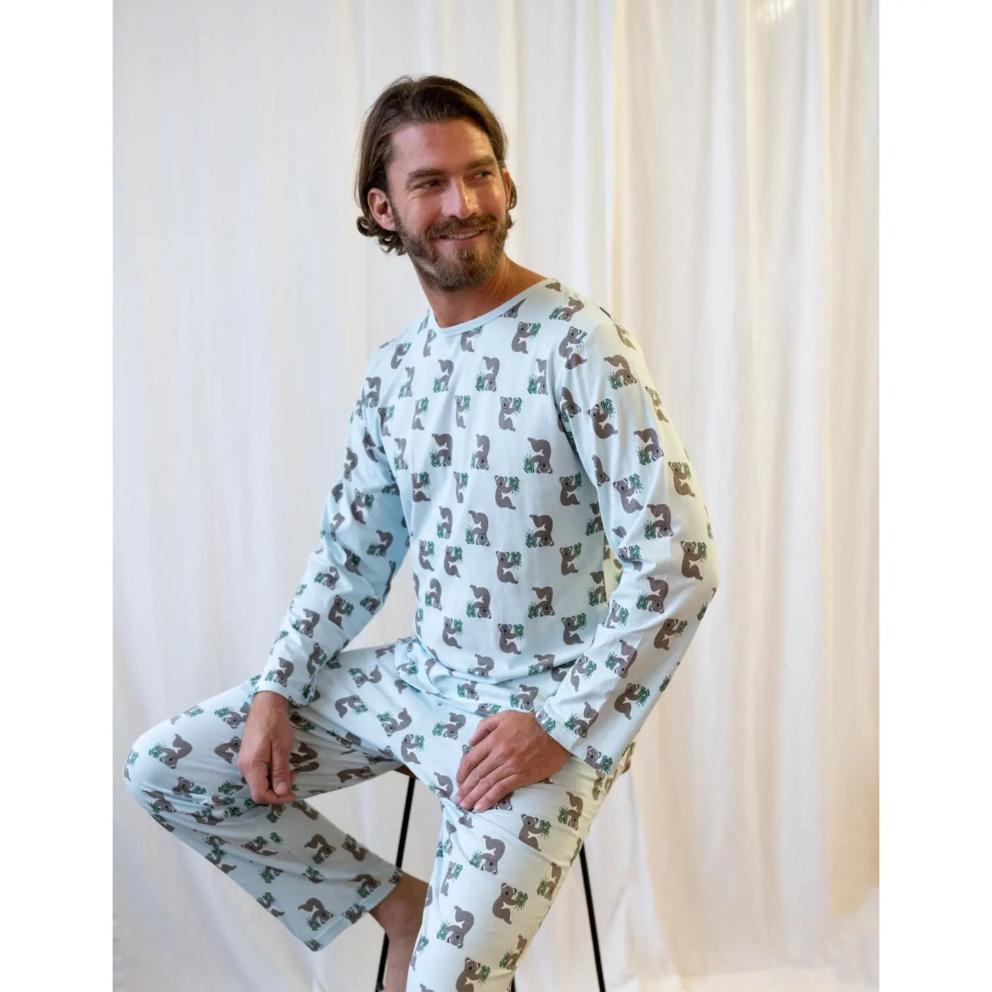 Mens 2pc Cotton Loose Fit Blue Koala Pajamas