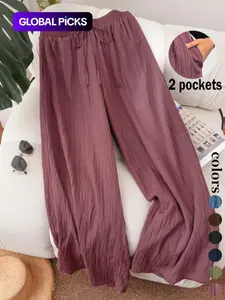 Women's Solid Color Wide Leg Pants, Casual Comfy Trousers for Daily Wear, Ladies Bottoms for All Seasons, Casual Fashion Pants