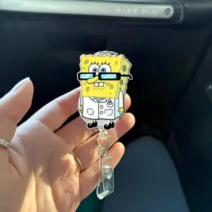 Doctor Spongebob badge reel with ID Belt Clip Cute Design Acrylic for Children Gift Name Work Accessories for Nurses Medical Teacher Student