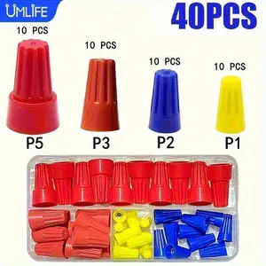1set 40/220pcs UMLIFE Insulated Quick-Splice Wire Connectors with Rotating Spring Clasps, Color-Coded AWG 24-7 Copper Screw Terminals, Screw-On Insulated Nylon Caps for Home Repair, Automotive & Electronics Wiring, Wiring Connectors
