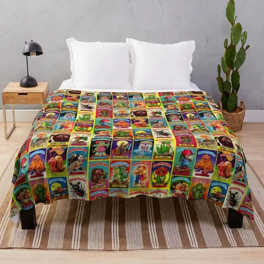 Garbage Pail Kids Vintage Trading Card Collage Print Flannel Fabric Blanket - Soft, Colorful Look, Multi-Size, Bedroom Use, Home & Travel, Ideal Holiday Gift for Bedding & Throws