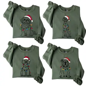 Santa Paws Christmas Light Dog Sweatshirt, 50 Dog Breeds in Festive Santa Hat, Dog Lover Holiday Crewneck Sweater, Holiday Dog Lover Gift For Women and Men