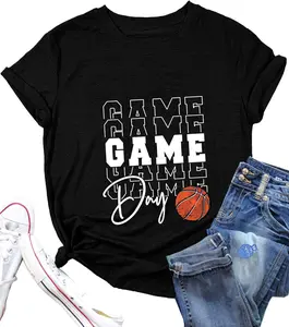 100% Cotton Fashion Garment Basketball Mom T-Shirt Game Day Basketball Funny Novelty Graphic Top for Women