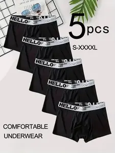 Men's Comfortable Casual Briefs Set, Soft Elastic Non-Tight Fit Underwear, Fashionable Simple Design, 5 Pieces Pack