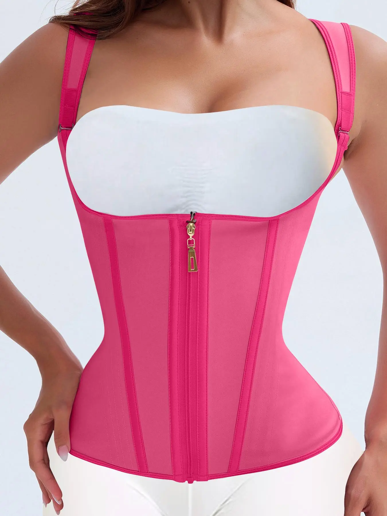 Women's Solid Color Zipper Front Shapewear Tank Top, Tummy Control Shaper, Curve Hugging Compression, Waistband, High Stretch Shapewear for Daily Wear, Body Shapers