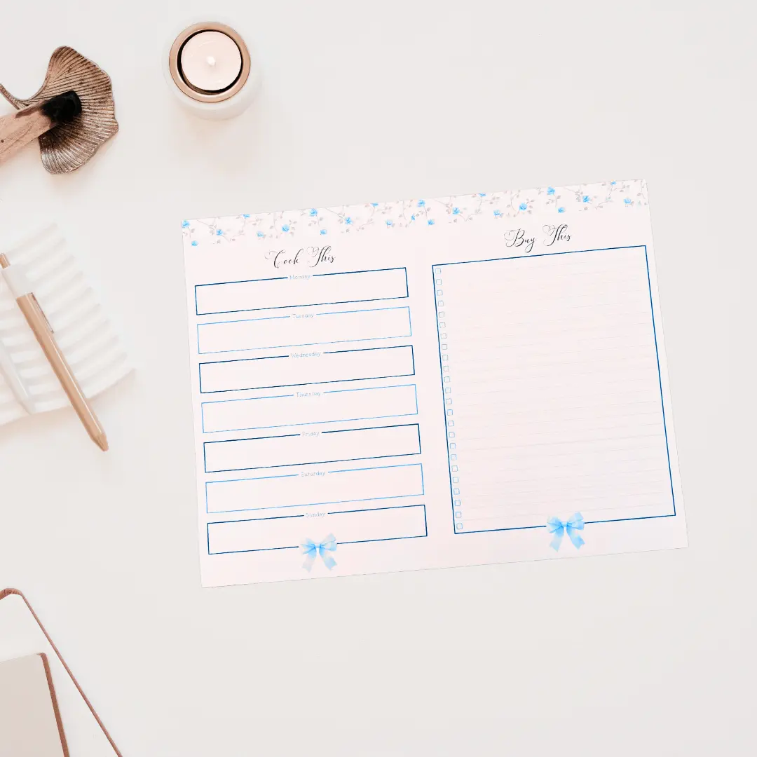 Weekly Meal Planner & Grocery List Combo Notepad – Cute Organizer