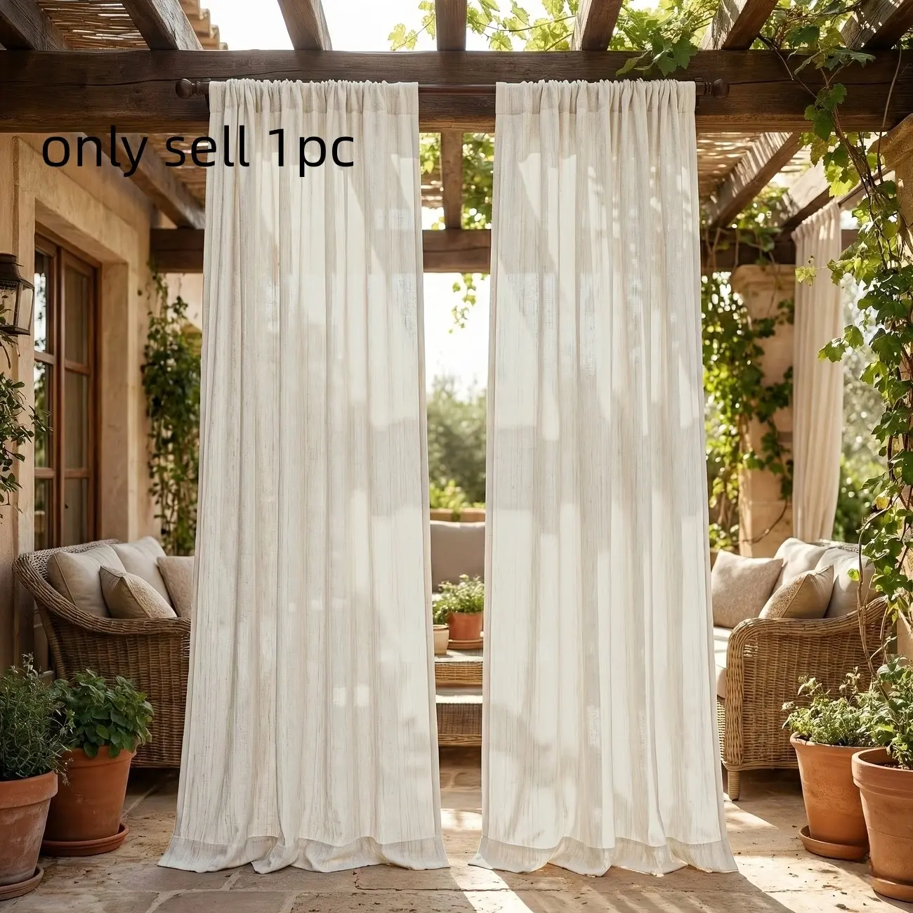 1pc Boho Style Cotton Linen Curtain, Romantic Sunroom Sheer Curtain, Perfect for Garden Arbors, Balcony Gazebos, Sunrooms, Outdoor Patio Curtains