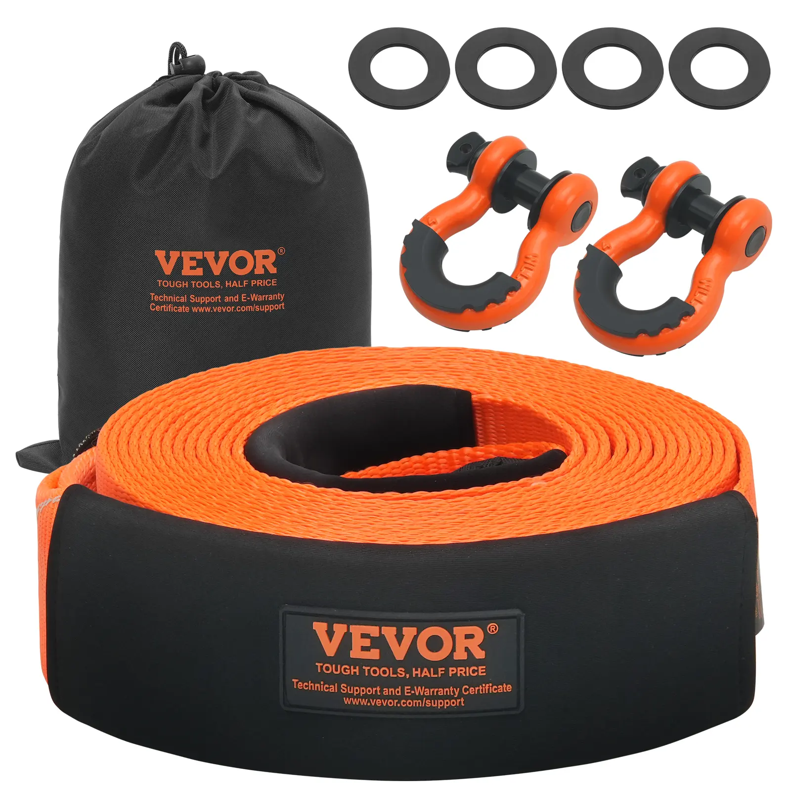 【Summerfinds】VEVOR Heavy Duty Tow Strap Recovery Kit, 3in wide x 30ft long (MBS 41887 lbs), Triple Loop, Tree Saver Winch Strap, Protective Sleeves, Storage Bag, 3/4" D-Ring Shackles, Vehicle Escape Tool for Trucks, Compatible with SUVs, Pickups, ATVs, 3,
