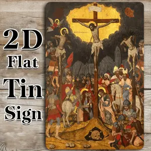 Handcrafted Greek Orthodox Crucifixion Icon of Jesus Christ Wall Art with Holy Cross and Byzantine Style for Home Office Decor Religious Gift