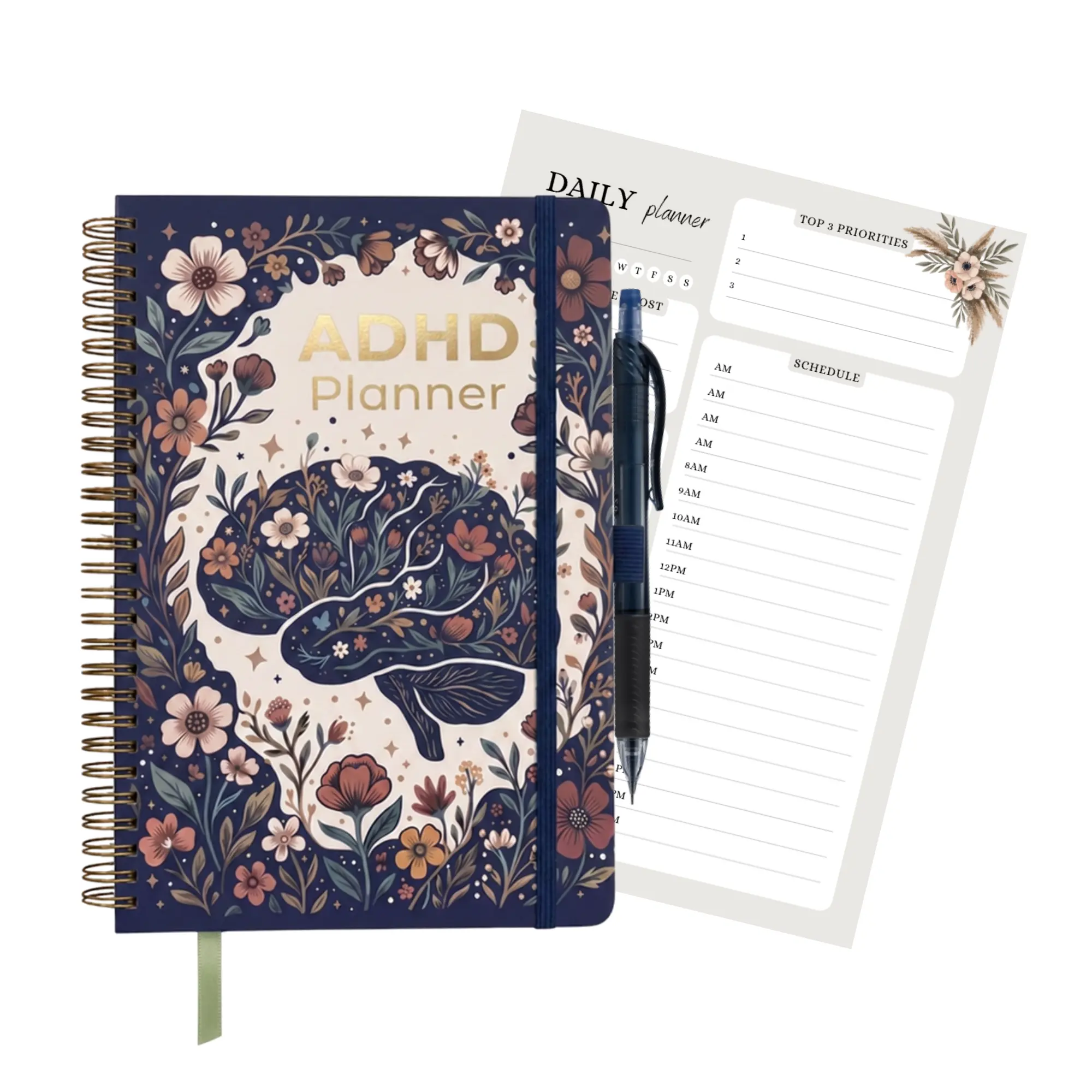 Ippo Studio ADHD Planner for Adults - Undated B5 Daily Journal, Reusable Monthly & Weekly Erasable Layouts Productivity Notebook