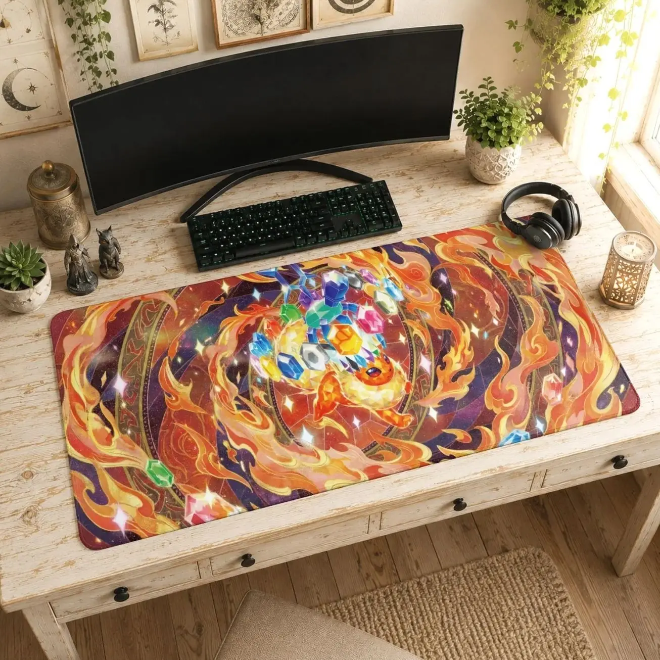 Flareon Tera Mouse Pad | Desk Mat, Eeveelution Crystal Flame Cute Decor