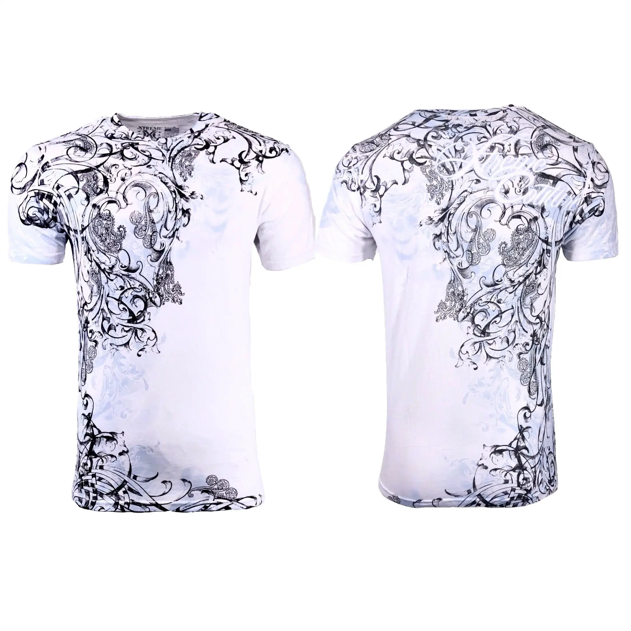 Xtreme Couture Men's Scrap Heap Print 3D T-Shirt, Gothic Graphic Short Sleeve Crew Neck Tee, Casual Biker Streetwear Top
