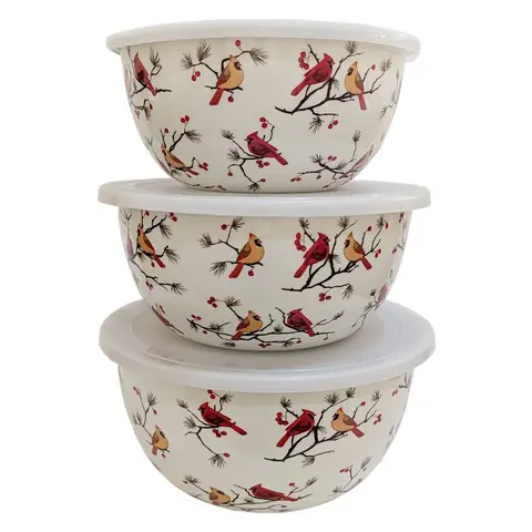 QVC Seasonal 3-Piece Stainless Steel Kitchen Bowls Set with Lids for Camping, Hiking, Picnic Use