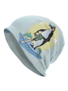 Beanies And Caps for Men Trendy And Warm Hats for Adults Featuring a Penguin Fishing Design