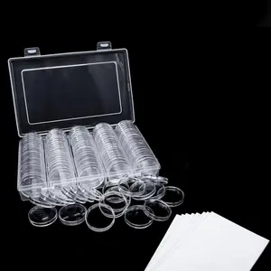 100 Pack 30Mm Coin Capsules with White Protect Gasket and Plastic Storage Organizer Box for Coin Collection Supplies, Clear and round Plastic Capsules, Fits 17/20/25/27/30Mm Size Coins YOLCAR