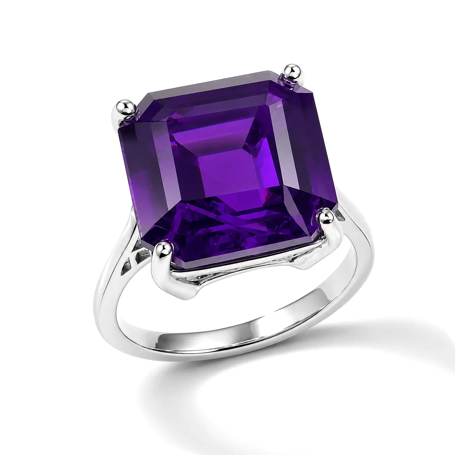 EverTrue African Amethyst 12.85 ctw Solitaire Ring in Platinum Bond (Size 10.0)