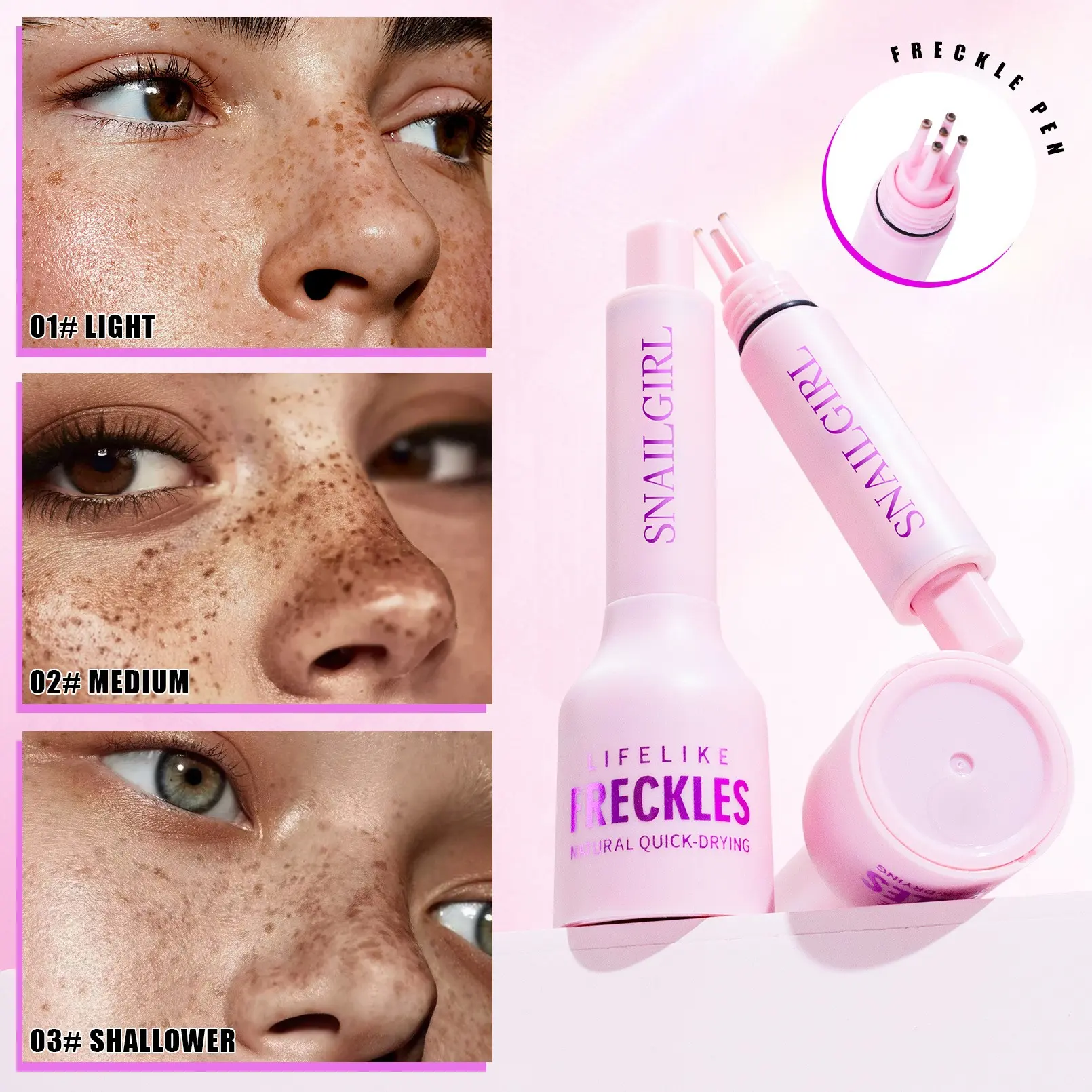 Sanilgirl Freckle Stamp Pen, Natural Waterproof Realistic Freckle Pen, 3 Colors Available, Waterproof Anti-Scratch, Quick Makeup Tool, Waterproof Pigment
