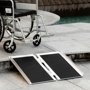 Two feet aluminum folding wheelchair ramp anti slip frosted surface stable side guard practical threshold access tool for home doorway step vehicle entry daily mobility use