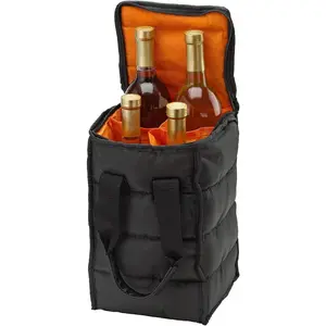 Carrier Tote Bag - 4-Bottle Pockets Capacity with Padded Insulation, Zipper Closure, and Carry Handles - Ideal for Travel, Picnics, and Beach Trips