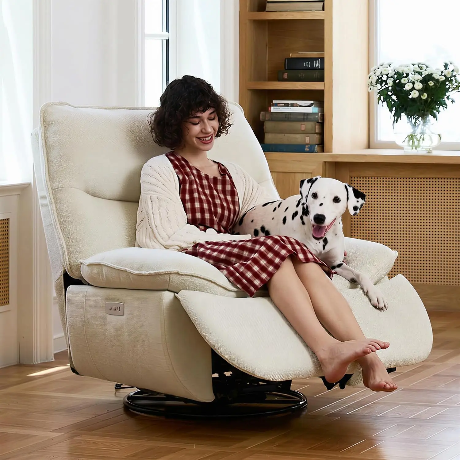 FLEXISPOT Lotus Power Swivel Rocker Recliner Chair for Adults, 41” Extra Wide Oversized Swivel Rocking Glider with Side Pockets, 350 Lbs Capacity for Living Room Bedroom,Beige