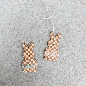 Checker Bunny Easter Basket Tag | Personalized Wood Easter Name Tag