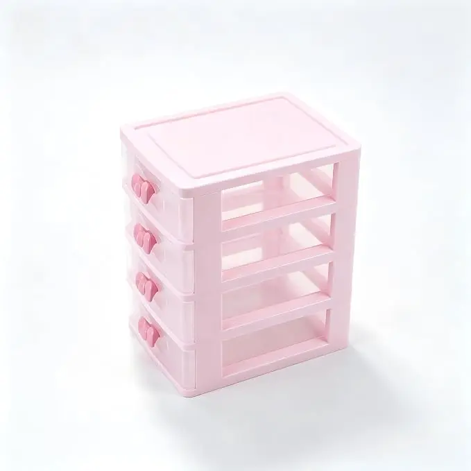 Cute Plastic Storage Organizer Box for Girls – Desktop Jewelry & Makeup Case with Bow Handles, Ideal for Teen Room Decor, School Supplies & Vanity Organization