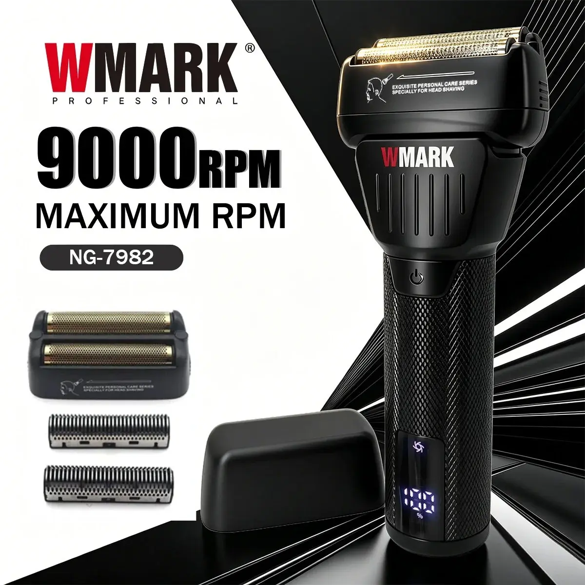 Wmark Electric Razor, 9000 Rpm, Ipx6 Waterproof, 1400mah Battery, Precision Trimmer, Travel Lock, Ultra-Thin Titanium Blade, Backup Head, Ng-7982