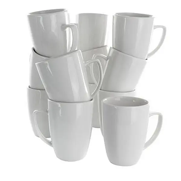 Elama Riley 12 Piece 12 Ounce Porcelain Mug Set in White Elama Riley 12 Piece 12 Ounce Porcelain Mug Set in White