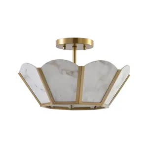 Lena 3-Light Modern Semi-Flush Mount Ceiling Light, Brushed Gold Globe Light Fixture with Textured Glass, Mid Century Ceiling Lamp for Bedroom Living Room Hallway Foyer