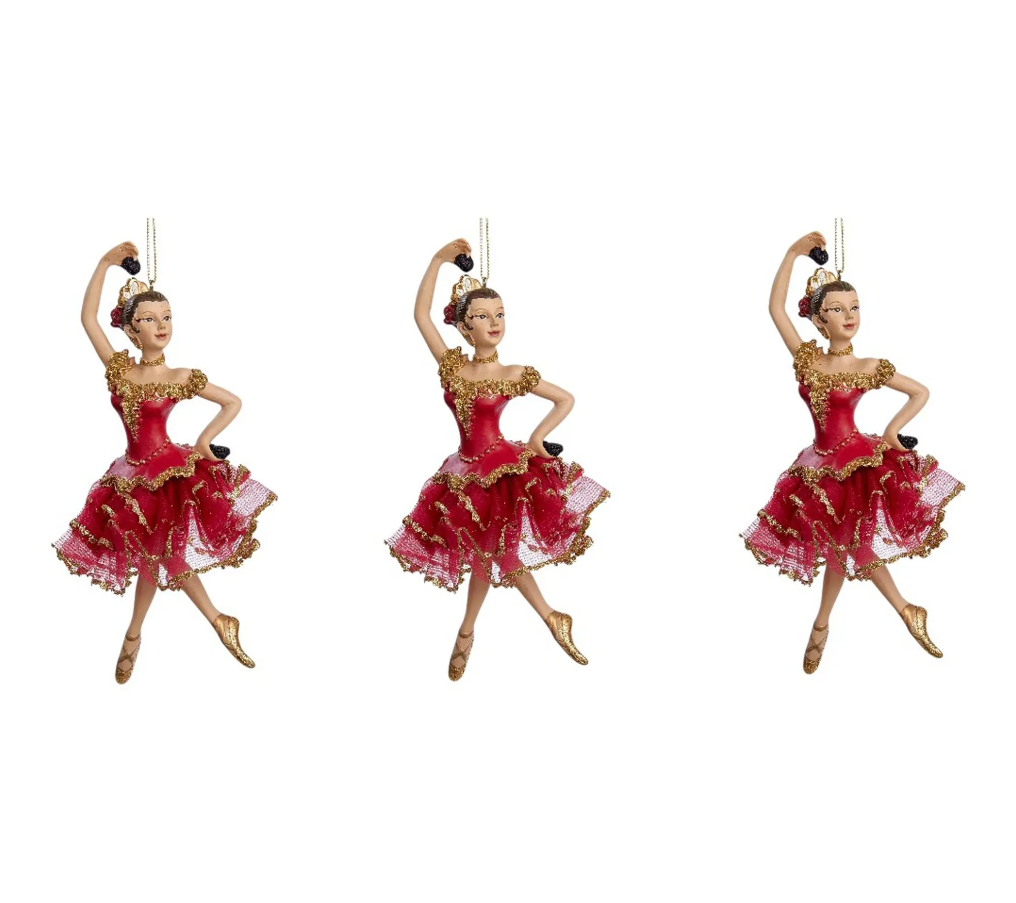 RC Home Decor-Set of 3 Red & Gold Ballerina Christmas Ornament