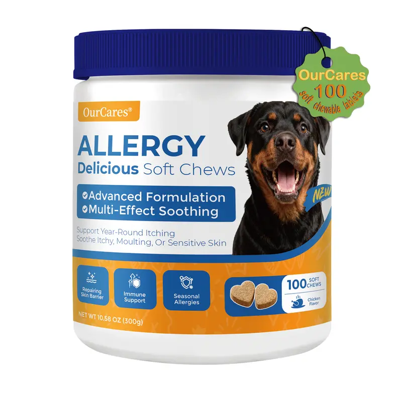 OurCares NEW Advanced Allergy Relief Soft Chews for Dogs (Chicken Flavor) – 100 Count | With Colostrum, Turmeric & 4.8 Billion CFU Probiotics, Soothes Itchy Skin & Supports Immunity