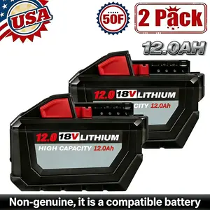 2-Pack Replacement for Milwaukee M1848-11-1865 2-Pack 18V 12Ah 15AH Power ToolBattery Pack for Power Tools